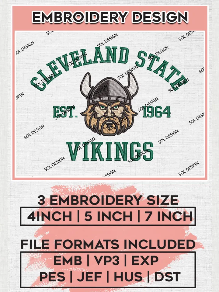 Cleveland State Vikings Est 1964 Embroidery Designs, NCAA Cleveland State Vikings Team Embroidery, NCAA Team Logo, 3 sizes, Machine embroidery Files, Digital Download