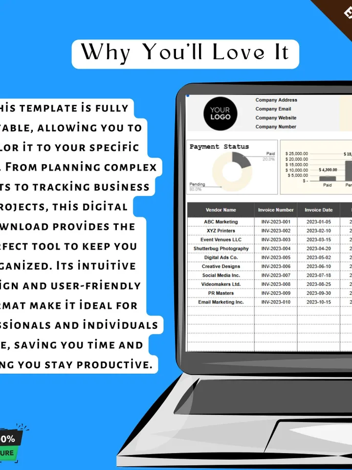 Marketing Vendor Payment Tracker Template, Editable Google Sheets, Vendor Payment Management Tool for Business