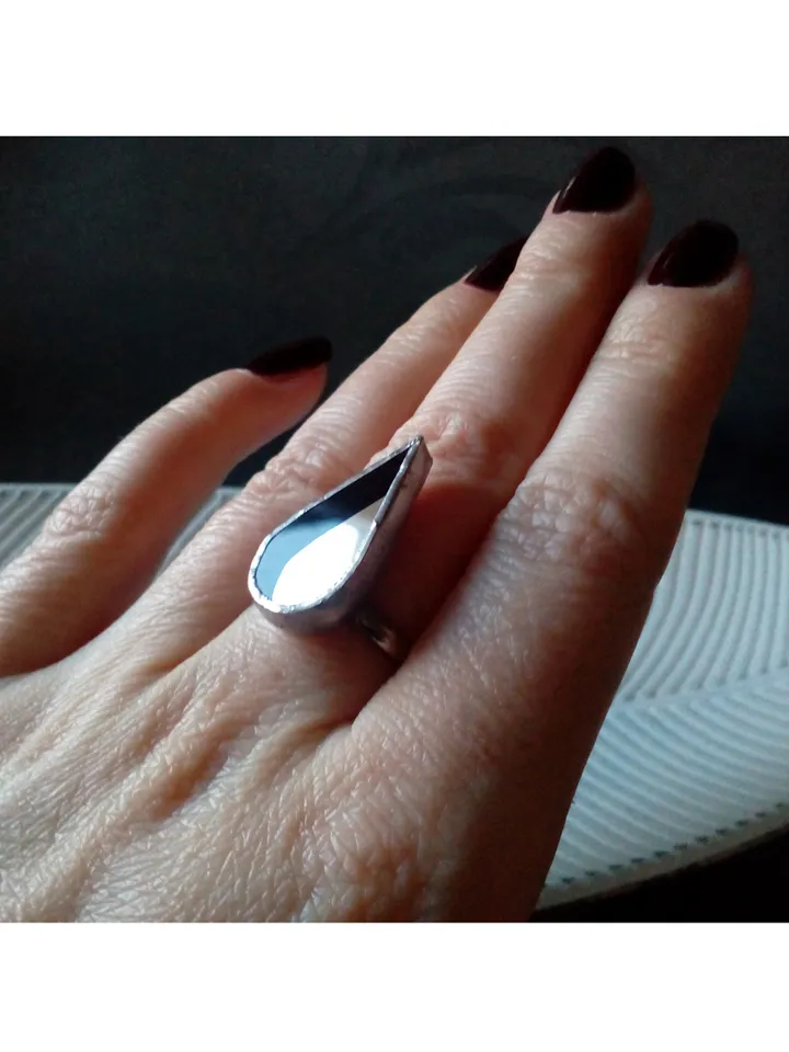 Mirror teardrop ring, Halloween ring, witchy aesthetic, protection ring, tin soldered glass ring, stained glass ring