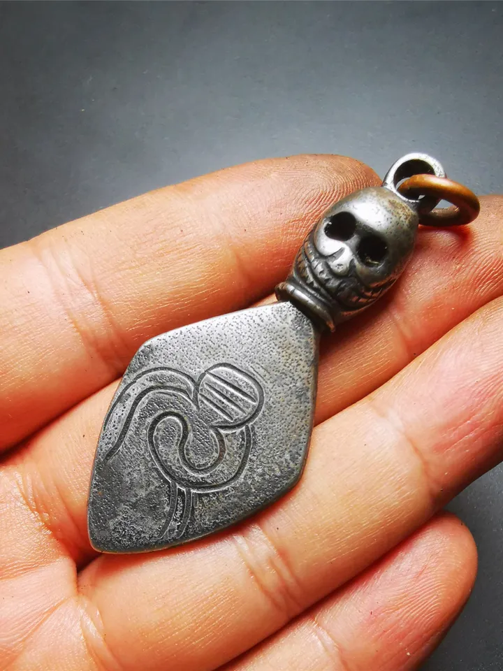 Gandhanra Vintage Skull Sītavana Phurba Amulet,Kila,Kilaka Pendant, Handmade Cold Iron Amulet