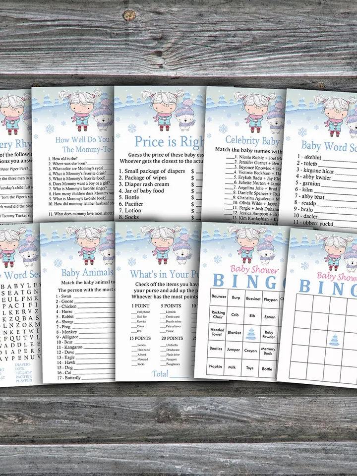Polar bear baby shower games bundle,Christmas Baby Shower games package,Fun Baby Shower Games,9 Printable Games-250
