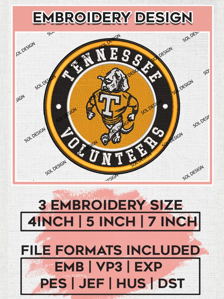 NCAA Tennessee Volunteers Round Logo Embroidery, NCAA Tennessee Volunteers Logo Embroidery files, NCAA Teams, Machine embroidery designs, Digital Download