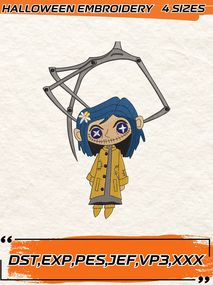 Witch Girl With Black Horror Cat And Key Embroidery Design,Halloween Embroidery Design,4 Sizes, Digital Download