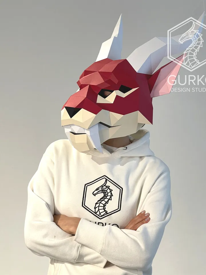 Chimera Mask Papercraft, Digital Template, PDF Download, Gurko, 3D Low Poly Animal Mask, DIY Origami, Pepakura, Paper Mask, DIY Costume