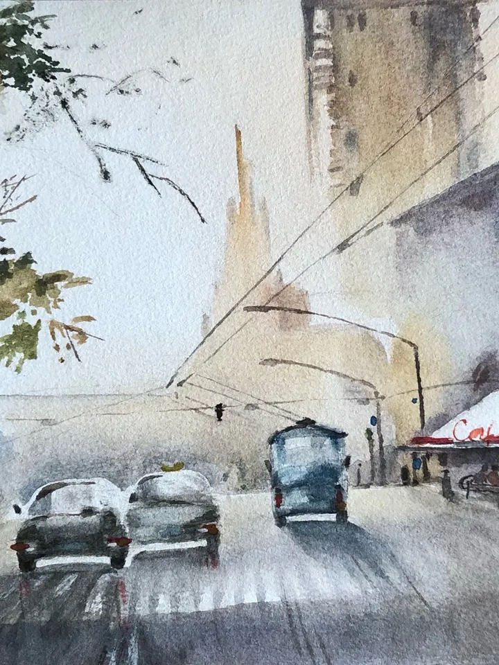 Мorning in the city original watercolour painting wall art hand painted