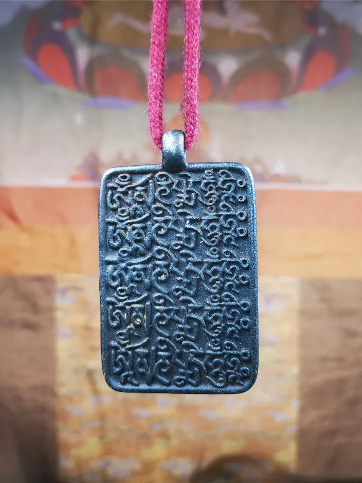 Gandhanra Handmade Tibetan Buddhist Amulet,Om Badge Pendant, Mantra of Om Mani Padme Hum, Made of Copper,2.52"