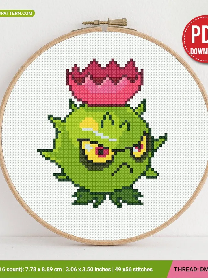 Homing thistle Plants vs Zombies Cross stitch patterns, contemporary, Computer game, beginner, modern chart, DIY, embroidery, instant PDF