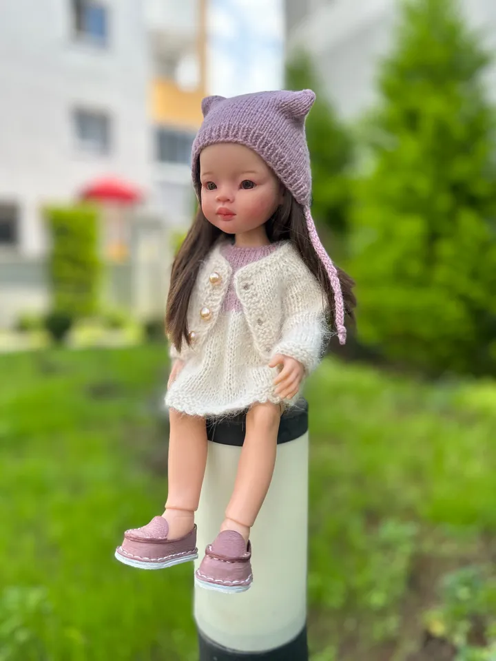 Paola Reina Doll 5 ITEMS Set: Exclusive Handmade Outfit - Dress, Sweater, Cardigan,, Shoes, Kitty-hat