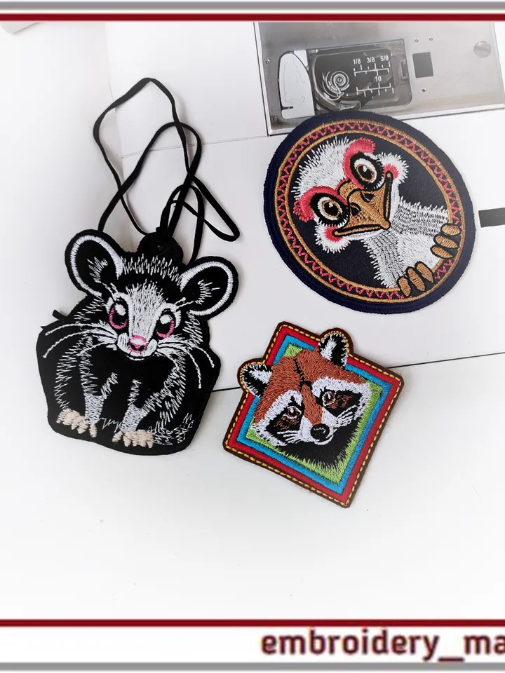 In The Hoop patch with cute Opossum and classic Machine embroidery design