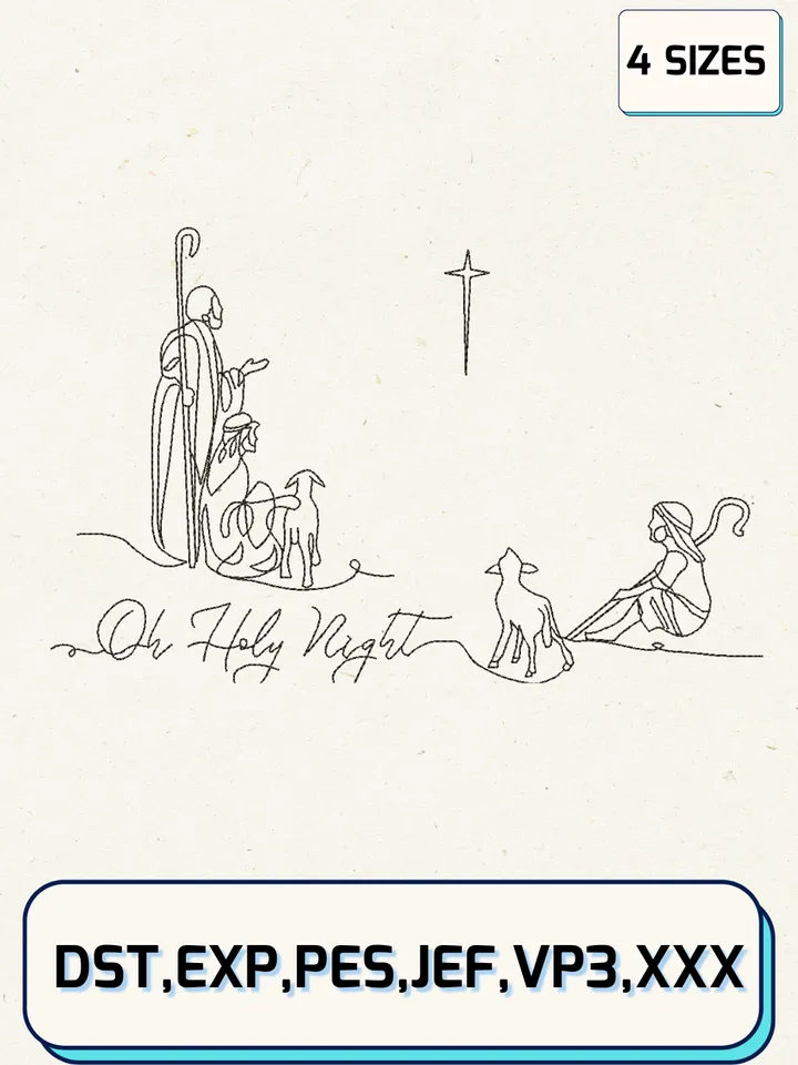 Oh Holy Night Embroidery Design Files,Christmas Embroidery Designs,Machine Embroidery Files,4 Sizes