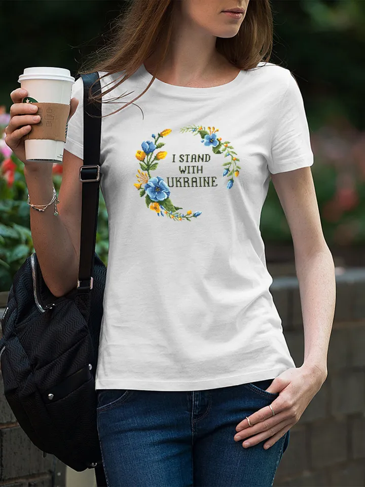 I Stand With Ukraine cross stitch pattern download PDF Framed quote cross stitch chart, Flower wreath cross stitch, DIY Home decor #Q39