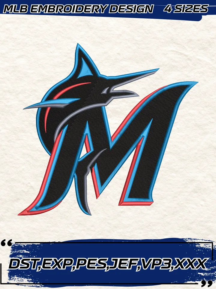 Miami Marlins Alternate Logo Embroidery Design,MLB Embroidery Design,Machine Embroidery Design File,4 Sizes, Digital Download