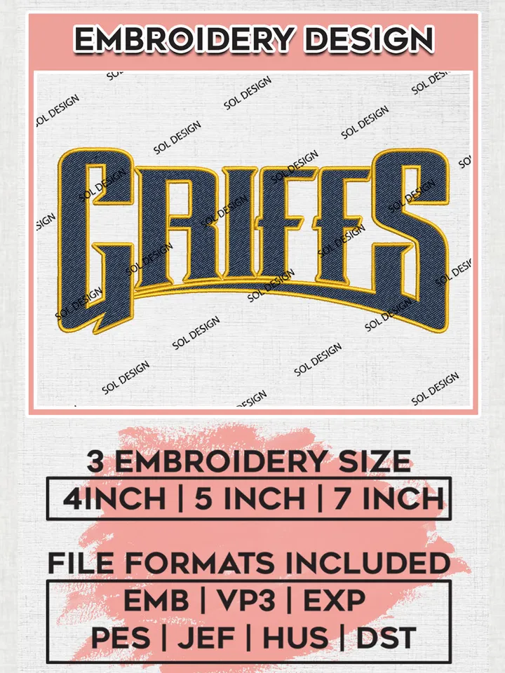 NCAA Griffins College Team Word Logo Embroidery Design Files, NCAA Canisius Golden Griffins Machine Embroidery, NCAA Teams, Game Day, 3 sizes, NCAA Machine embroidery designs, Digital Download