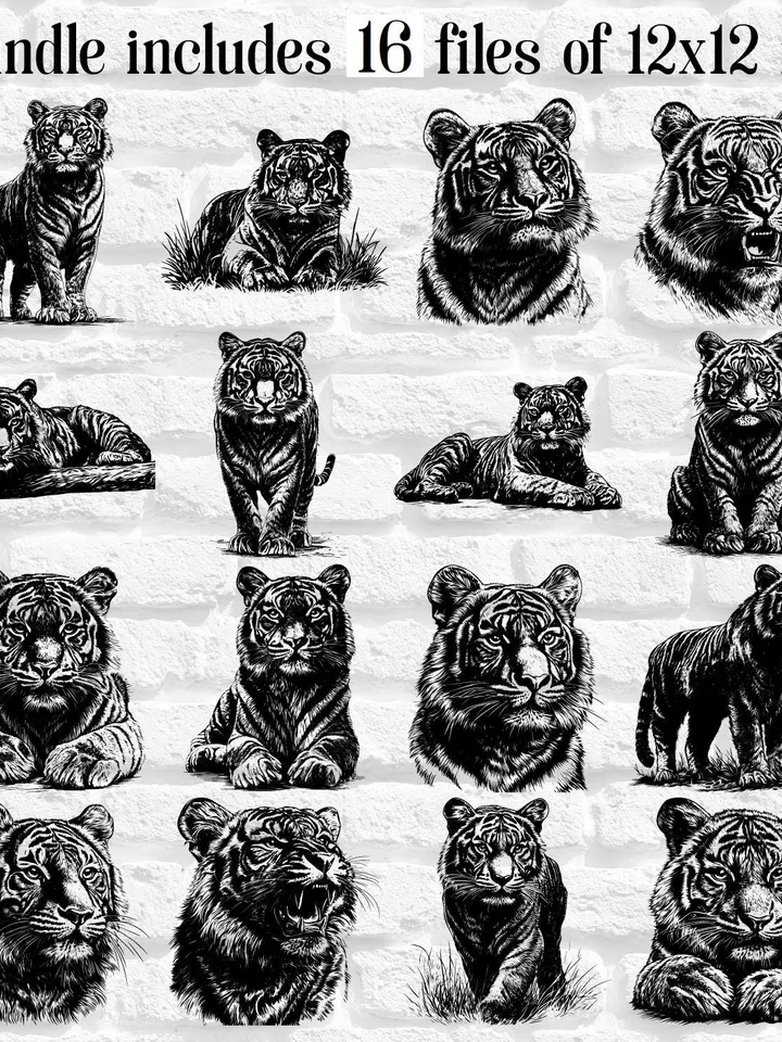Vector 16 Tiger Design  Bundle  cute Tigress PNG for Sublimation Tiger SVG file for cricut, Wild Tiger Laser Cut file for engraving, Prints