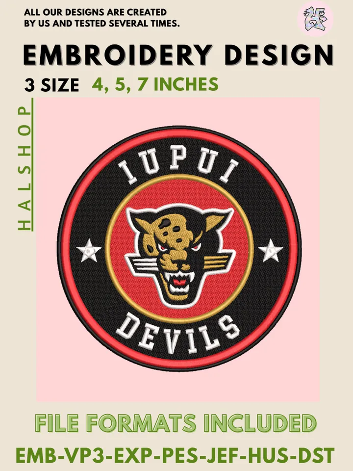 IUPUI Jaguars NCAA Mascot Logo Embroidery Design – College Team Pattern, Machine Embroidery Files, 3 Sizes Digital Instant Download