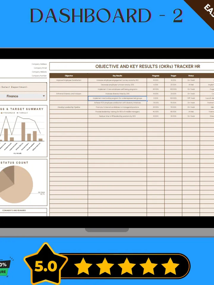 Objective and Key Results (OKRs) Tracker HR Template, Google Sheets, Performance Management Tool
