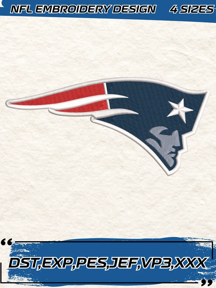 New England Patriots Logos Embroidery Design,NFL Logo Embroidery Design,Machine Embroidery Design File,4 Sizes, Digital Download