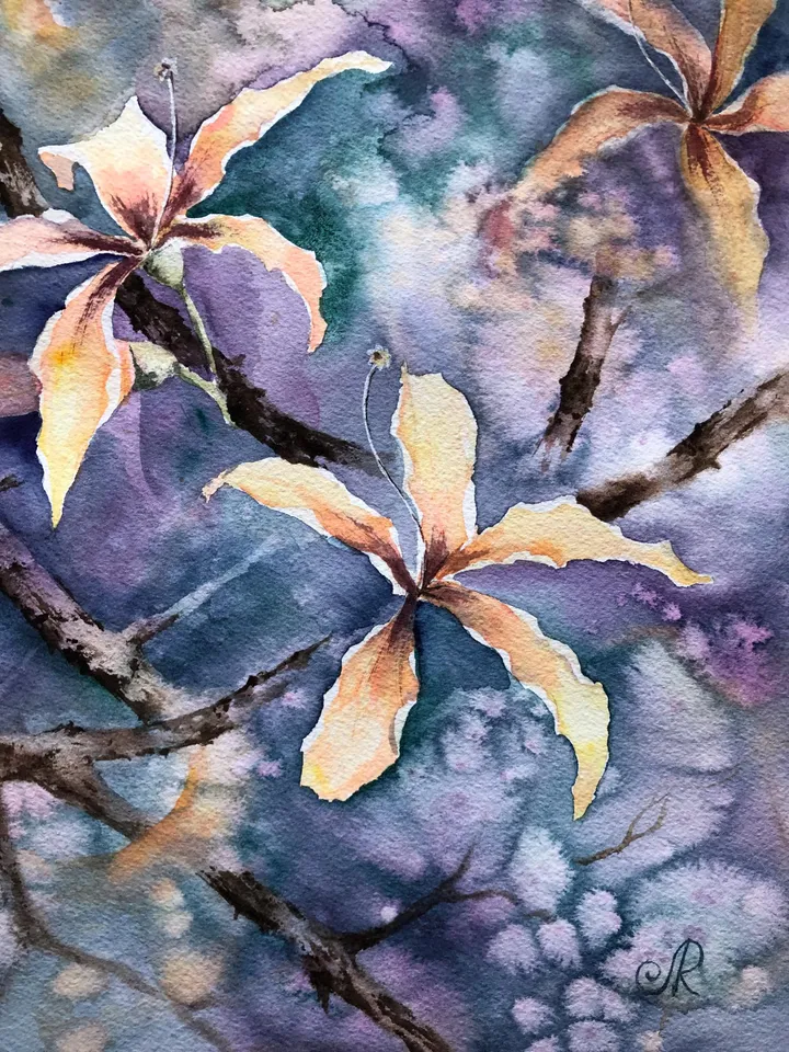 Flowers Original Painting Trees Watercolor Art Floral Painting