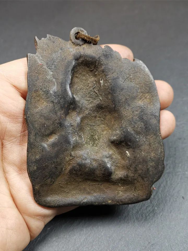 Gandhanra Antique Tibetan Buddha Statue,Mahakala Amulet Badge, Buddhist Protector Deity, Made of Thokcha