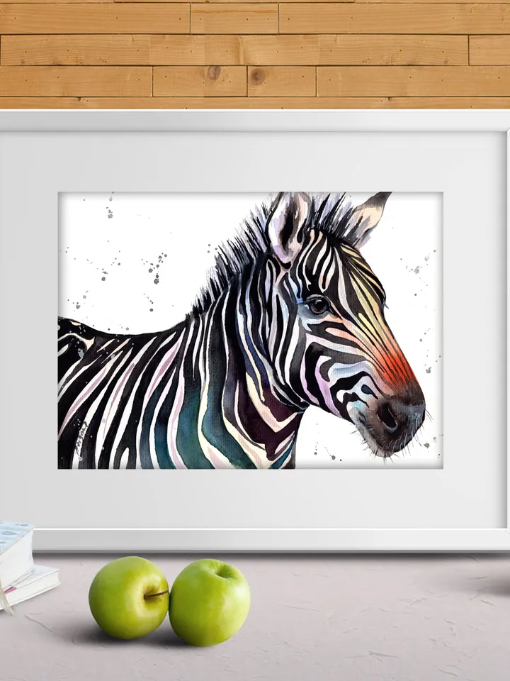 Zebra original watercolor, animal painting, wall decor, 7x10 in room art for wild animals lovers by Anne Gorywine