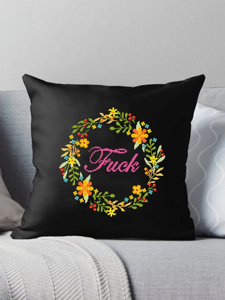 Fuck Flower wreath cross stitch pattern download PDF Floral framed quote cross stitch, Funny adult cross stitch chart, DIY home decor #Q11