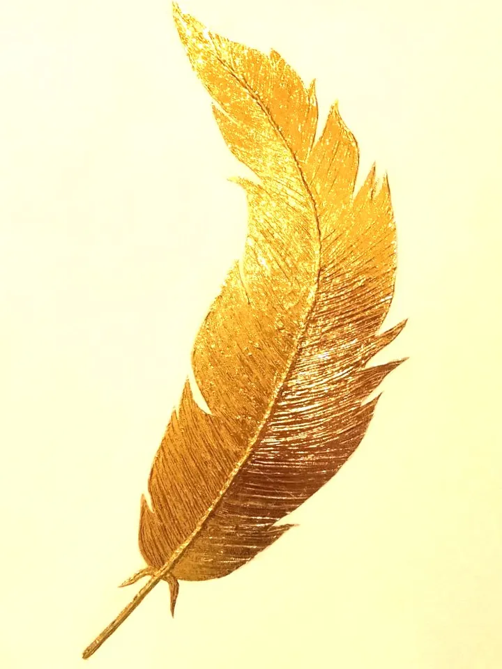 “Golden Feather on a White Background” is a painting that will add luxury to your interior