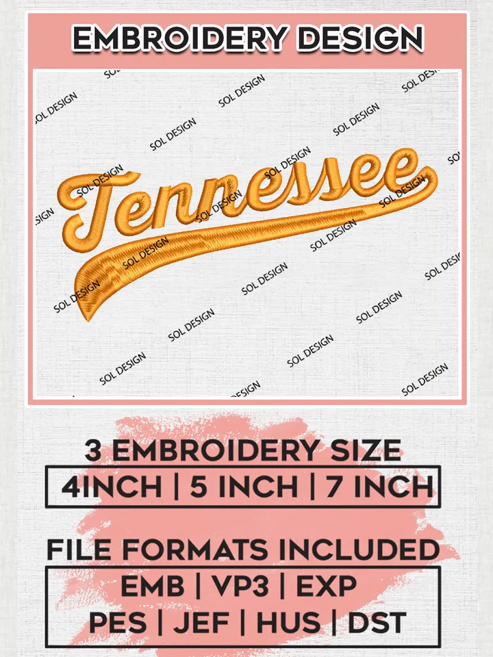 NCAA Tennessee Football Team Writing Logo Embroidery Design Files, NCAA Tennessee Volunteers Machine Embroidery, NCAA Teams, Game Day, 3 sizes, NCAA Machine embroidery designs, Digital Download