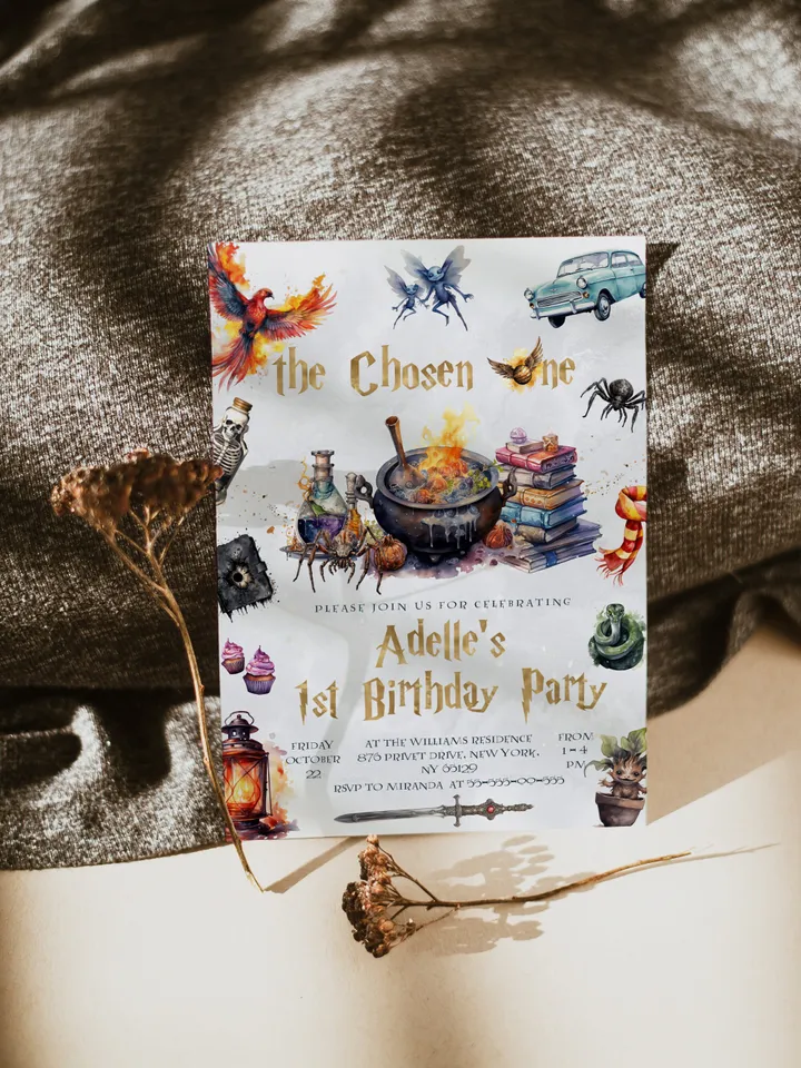 The Chosen One Invitation; Wizard Birthday Party; Magic School 1st Birthday Invitation Template; Editable Wizarding World Invitation;