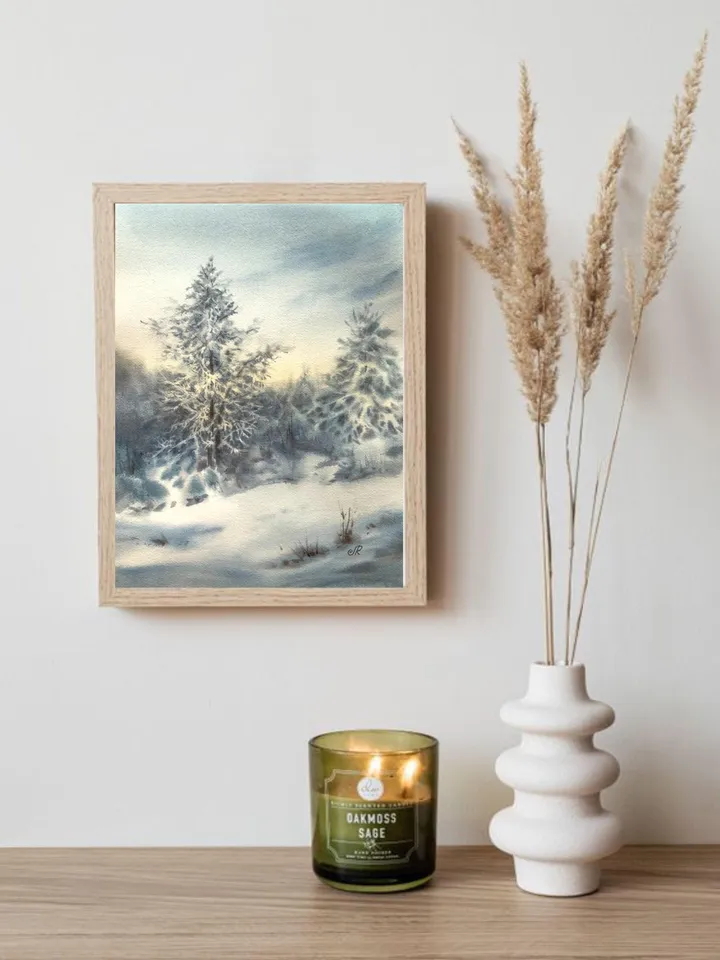 Winter Landscape Painting Original Watercolor Painting Winter Forest Painting