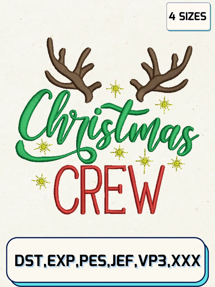 Christmas Crew Embroidery Designs,Christmas Embroidery Designs,Machine Embroidery Files,4 Sizes