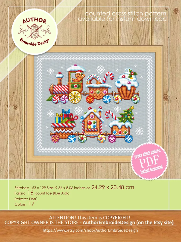 Christmas gingerbread cross stitch pattern download PDF Christmas train cross stitch, Holiday embroidery beginner Sweet Christmas candy #N80