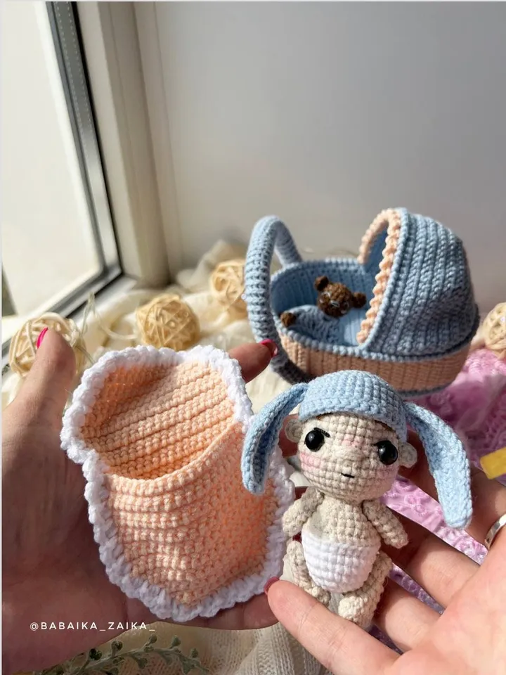 PDF Crochet Pattern Baby Doll in a Baby Carriage, Amigurumi baby doll pattern, Crochet Carriage, Crochet Stroller, Cute teddy bear