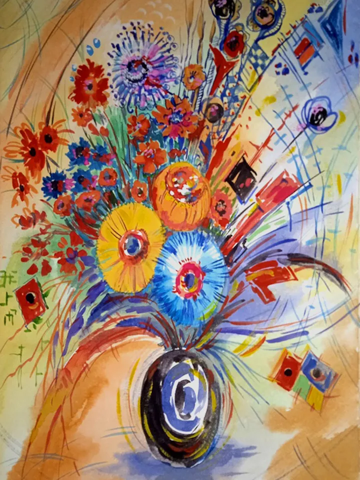 Kandinsky Flower Style Abstract Original Art Floral Artwork Watercolor Painting 16 by 11 Above Sofa Art by TatianaArtShop