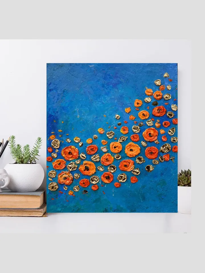 Poppy painting Flower Original Art 7 by 8 inch Orange Wildflowers Floral abstract artwork by Juliya JC