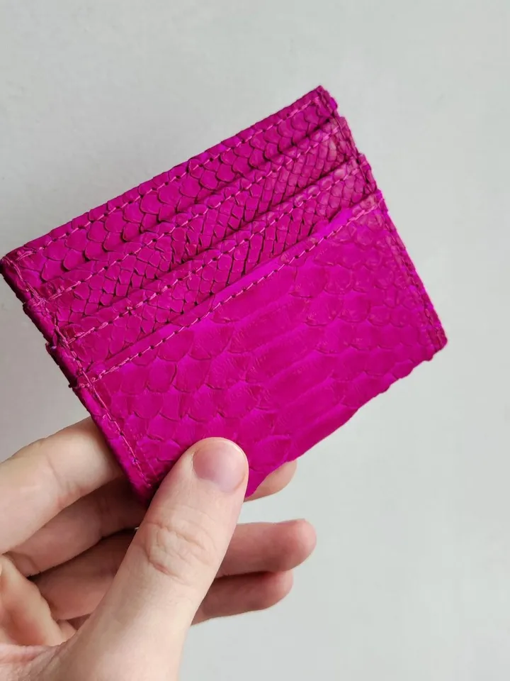 FAST SHIPPING Genuine python skin creditcards holder | wallet small |gift idea exotic python skin leather business card holder fucshia
