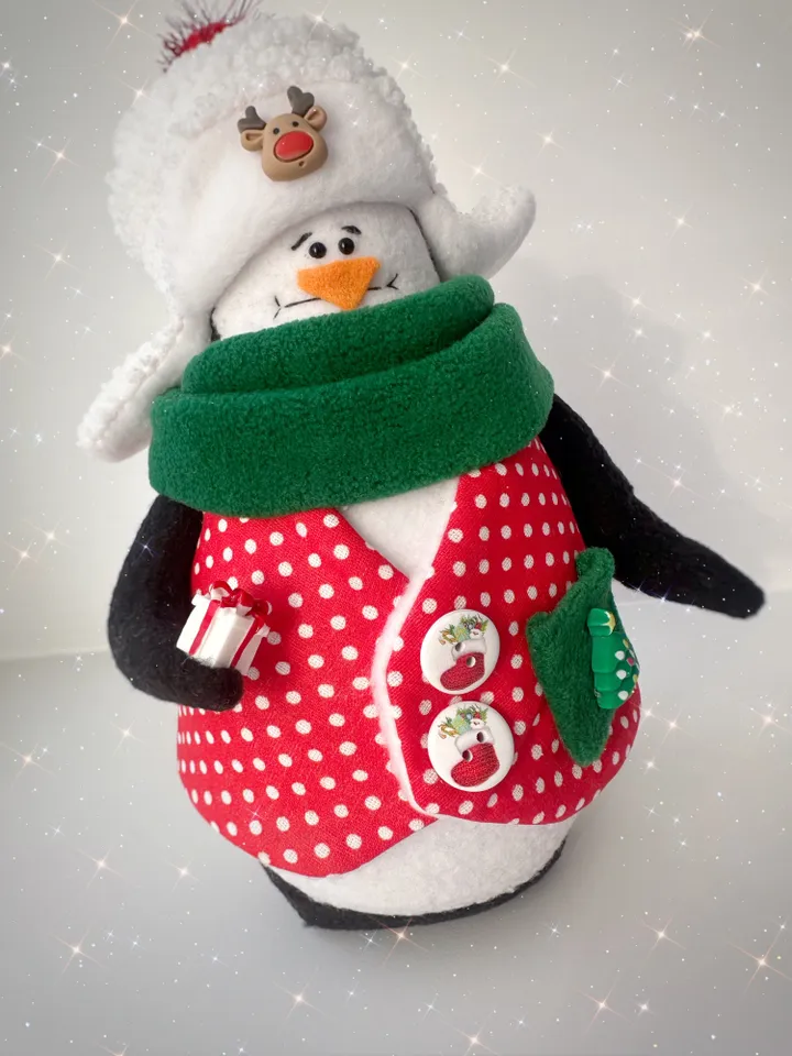 Christmas Handmade Penguin toy. Soft Animal doll in hat. Holiday doll for Christmas gift.
