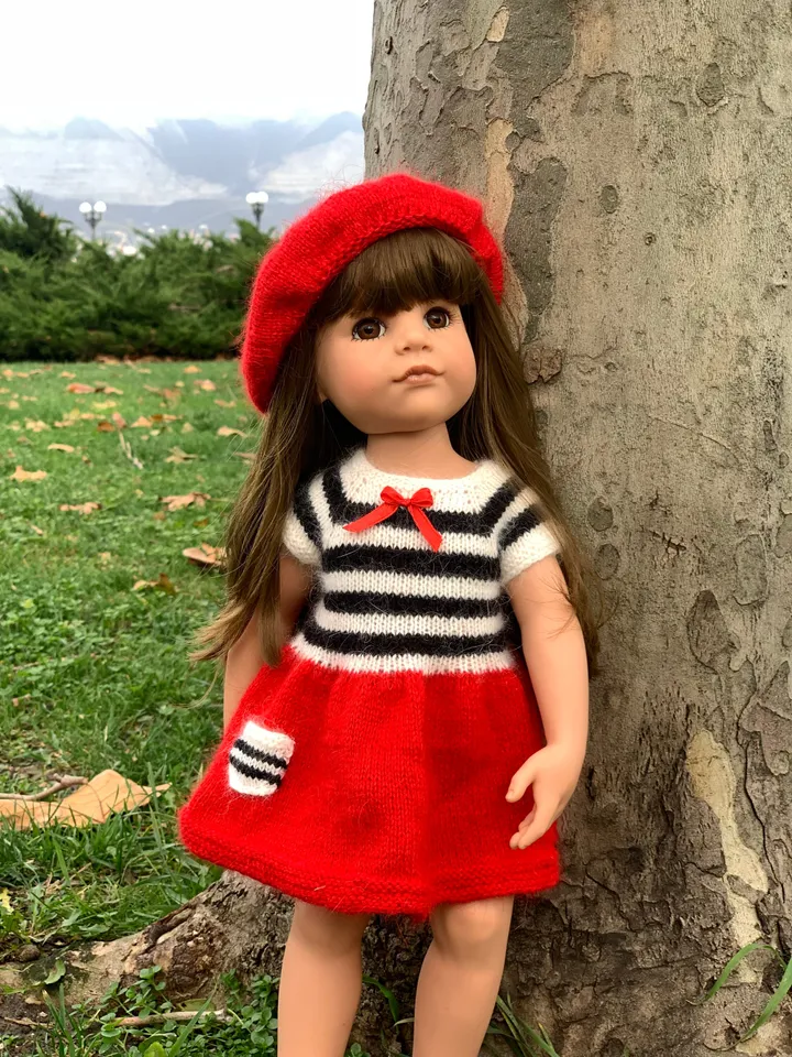 Dress for GOTZ doll KNIT patter / Christmas dress for 19-20 inch 45-50 cm doll, American Girl doll, clothes pattern PDF French dress, eng