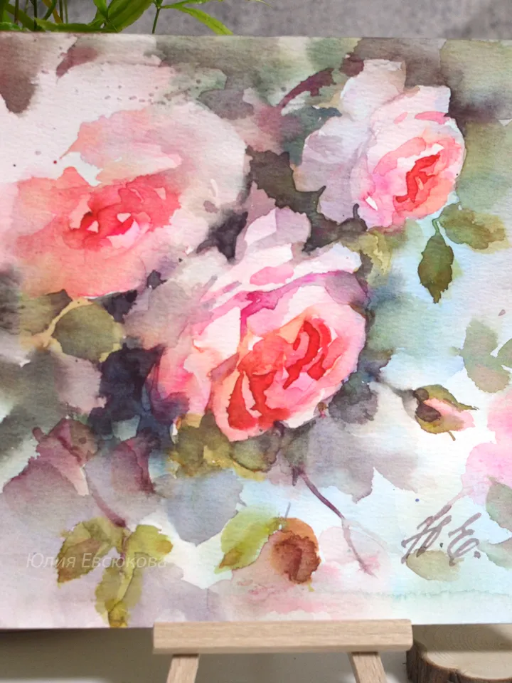 Pink roses painting Small watercolor art