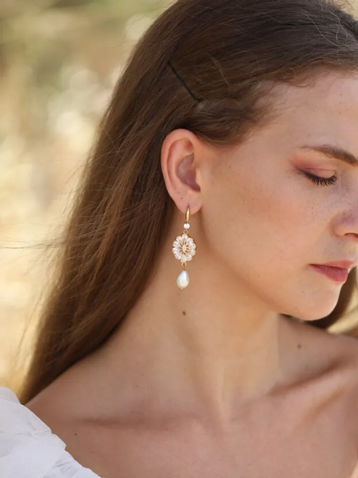 Boho Wedding Earrings, Swarovski Crystal Chandelier Bridal Earrings, Art Deco Statement Wedding Earrings For Bride, Pearl Statement Jewelry