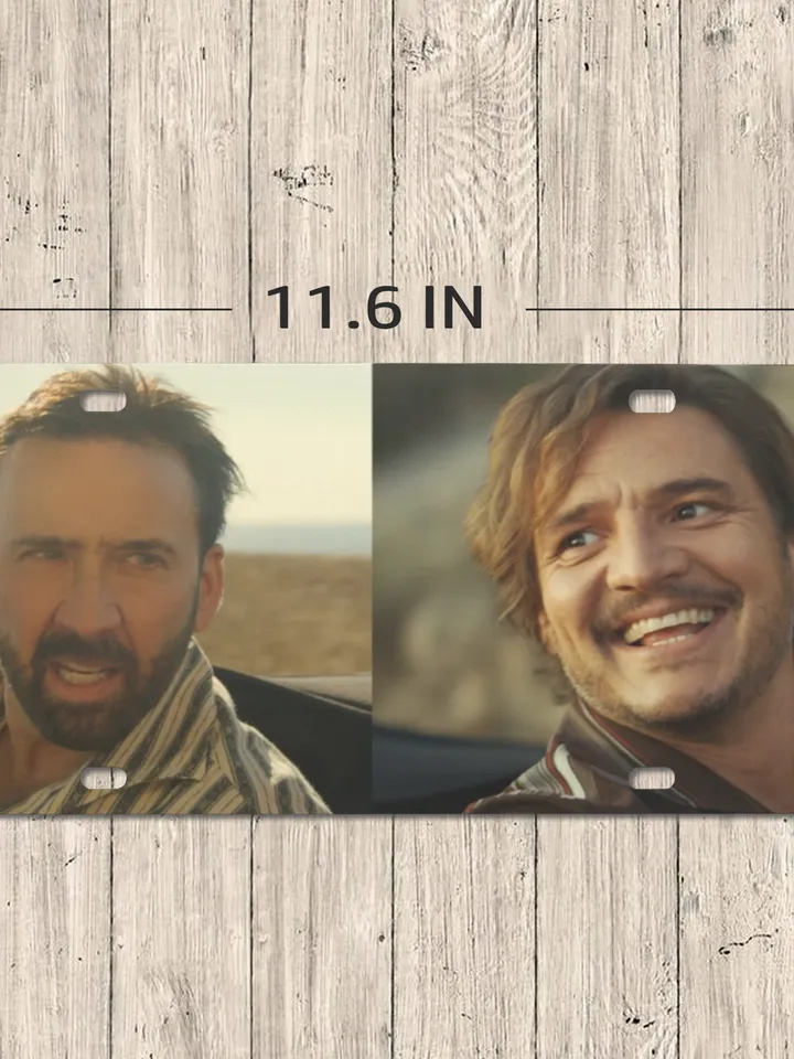 Nicolas Cage Looking at Pedro Pascal Meme License Plate