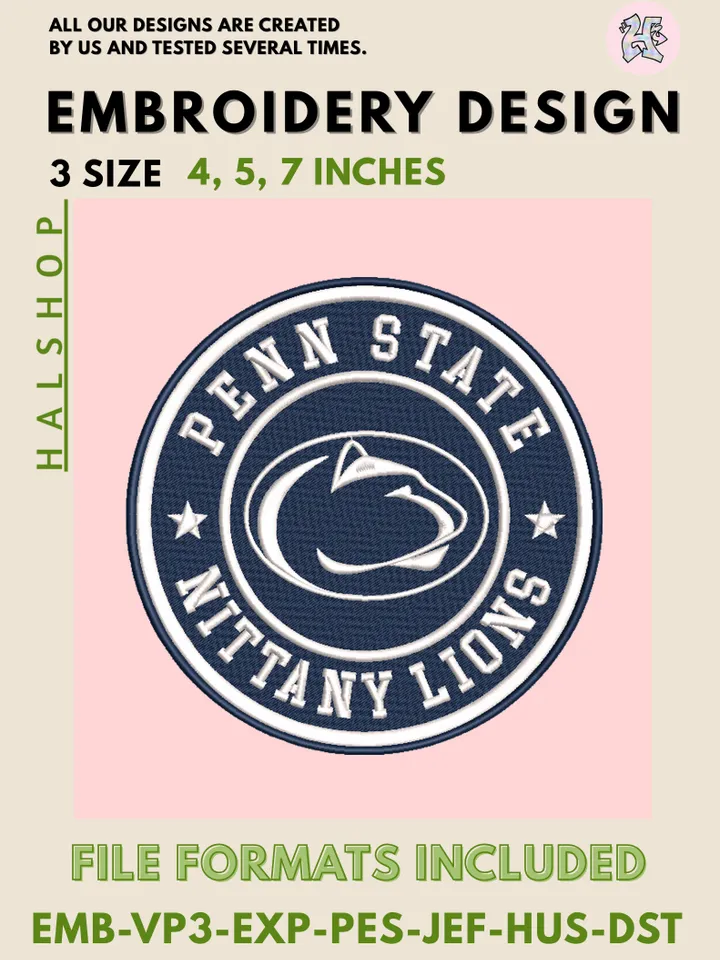 NCAA Penn State Nittany Lions Round Logo Embroidery, NCAA Penn State Nittany Lions Logo Embroidery Files, Machine Embroidery Designs, Digital Download