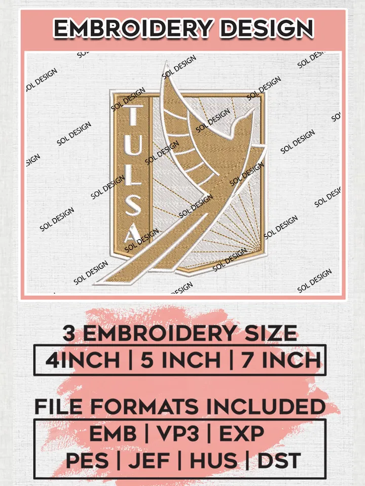 USLC FC Tulsa Logo Embroidery Designs, USLC FC Tulsa Embroidery Design, USLC Embroidery Design Files, USLC Logo, 3 sizes, Machine embroidery Files, Digital Download
