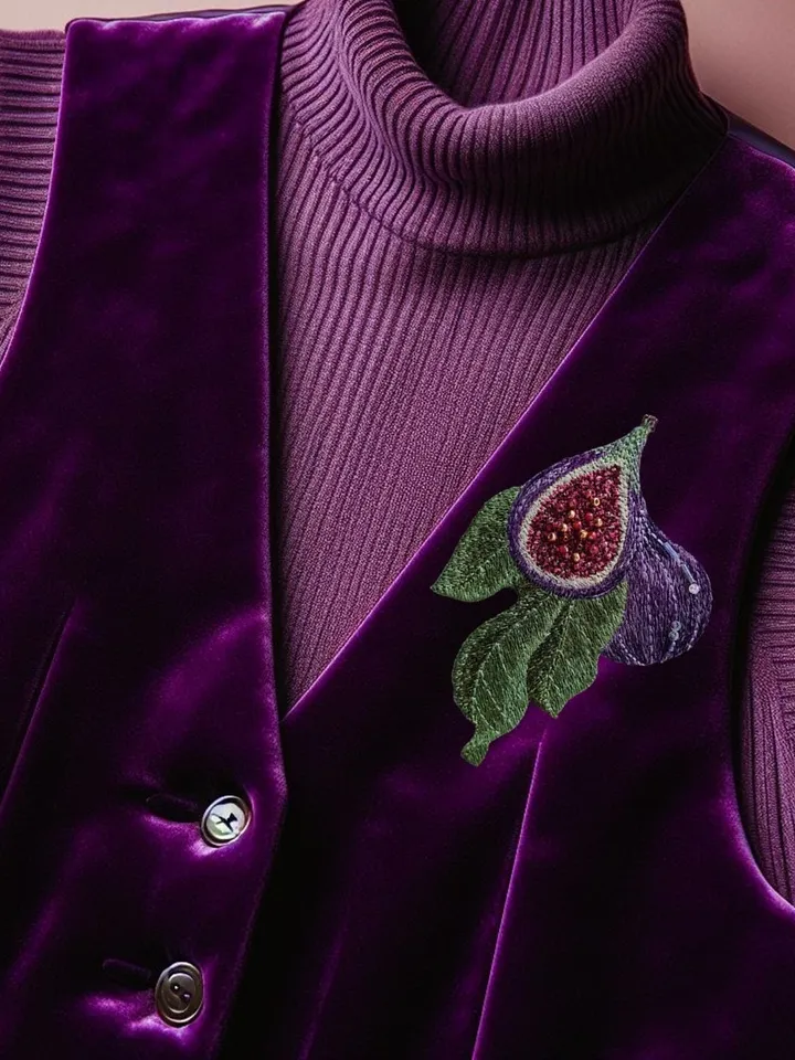 Embroidery of fig fruits and leaves will ideally complement images and accessories in oriental style
