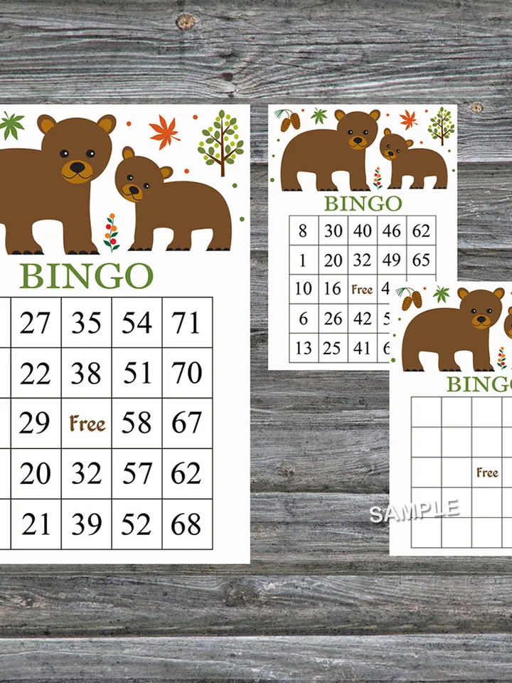 Bear bingo cards,Bear bingo game,Woodland animals printable bingo cards,60 Bingo Cards,INSTANT DOWNLOAD--214