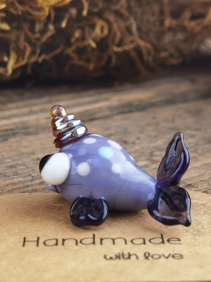 Narwhal miniature Narwhal figurine Glass figurines Whale figurines Tiny glass animals Miniature animals Blown glass art Terrarium Dollhouse