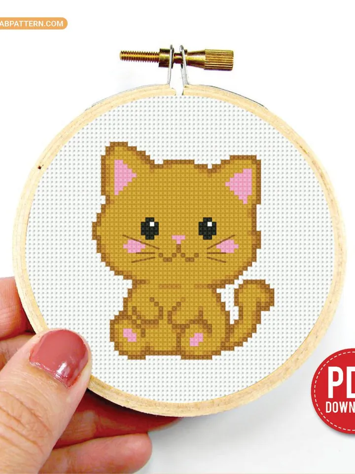 Mini cute Kitty Cross stitch pattern, contemporary animal, Small Cat, beginner counted, modern chart, gift DIY, embroidery, instant PDF