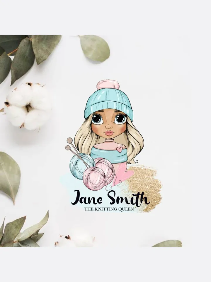 Best Knitting Crochet Premade Logo Design, Small Business Logo, Yarn Logo, Logo with Wool, Cute Logo, Cartoon Crafter Handmade Logo