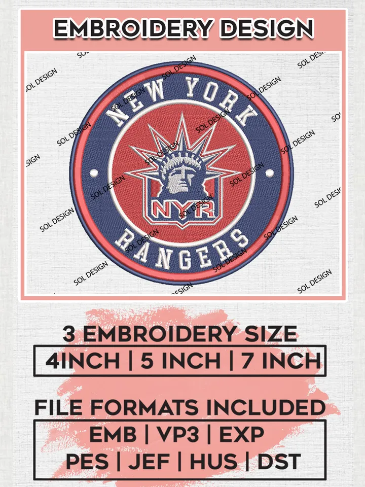 New York Rangers Circle Logo Machine Embroidery Files, NHL New York Rangers Embroidery Designs, NHL Rangers Logo, NHL Embroidery Designs, Digital Download