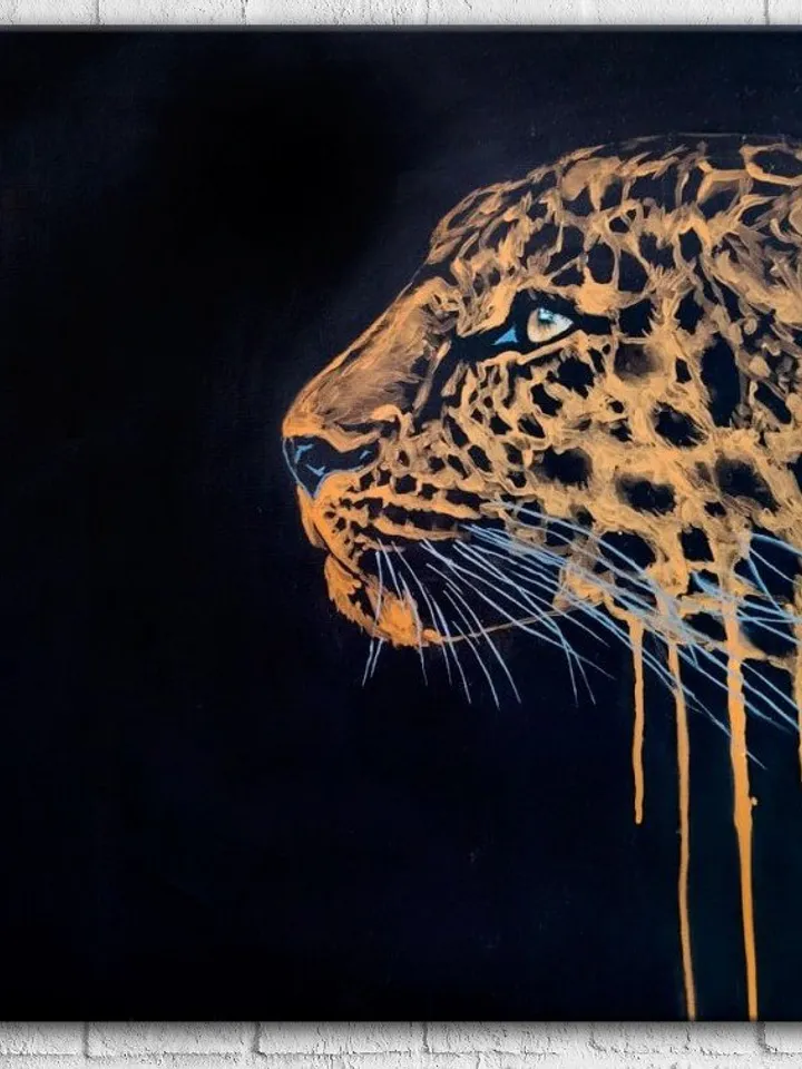 Leopard painting Gold paint minimalistic wall art on canvas