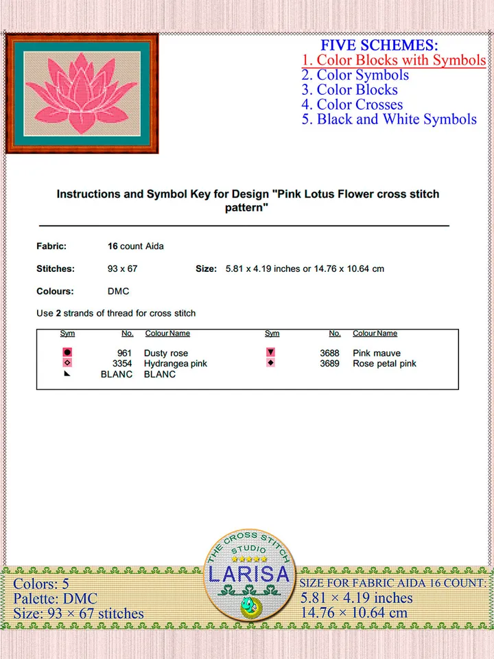 Pink Lotus Flower Cross Stitch Pattern | Pink Lotus Flower